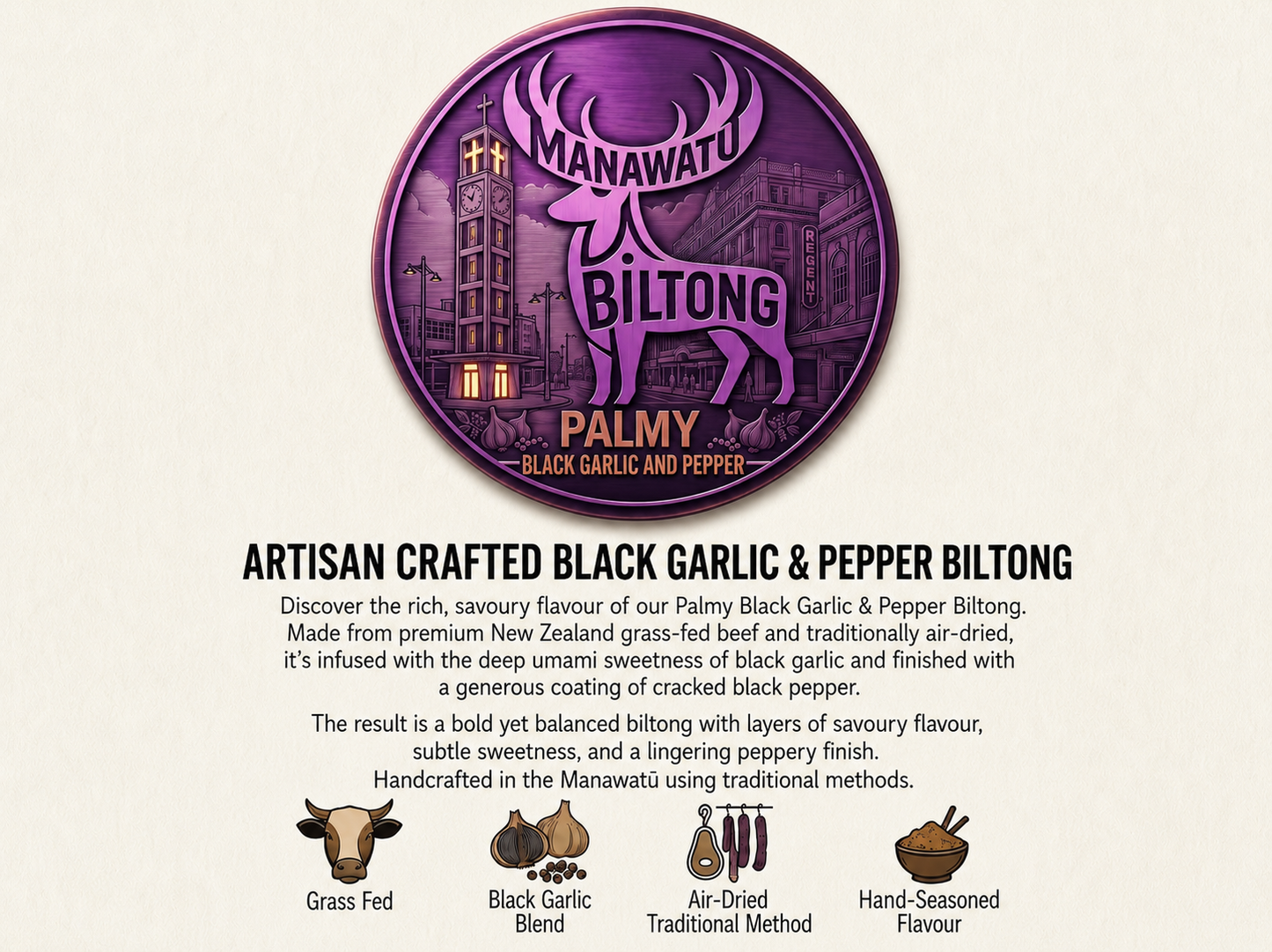 Palmy Black Garlic Pepper Biltong (Sliced)